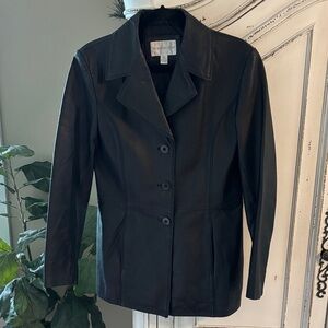 Worthington Leather Jacket Womens Small Black Button Front